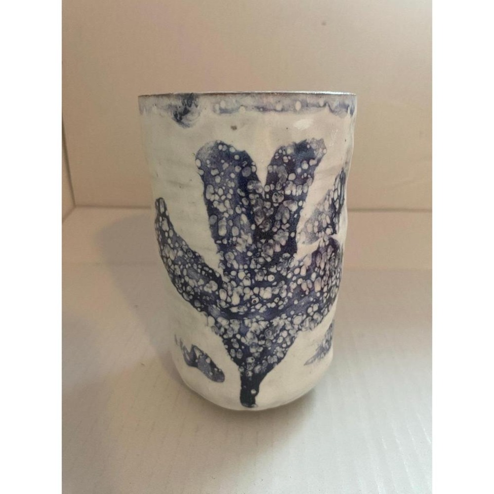 Blue and White Bubble Glaze Handmade Art Pottery Cup